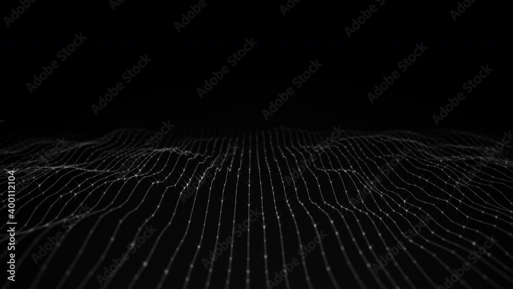 Abstract flowing smooth Plexus fractal waves background. Grid, mesh of dots and lines. Big data connection. Seamless loop animation