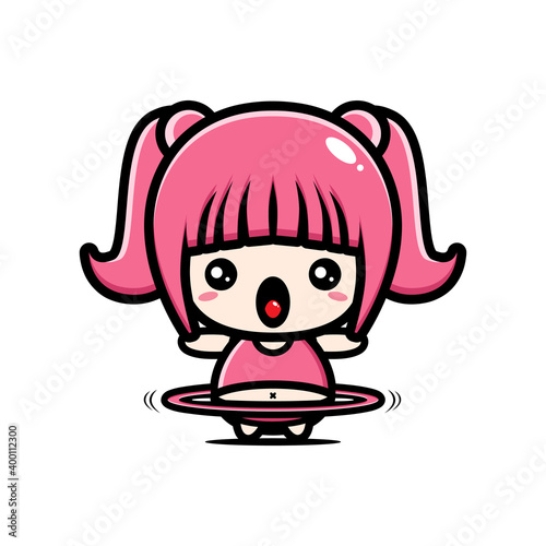 Vector design of cute fat girl character playing hula hoop