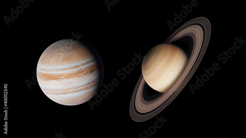 Foto Jupiter and Saturn conjunction, black background 3d render