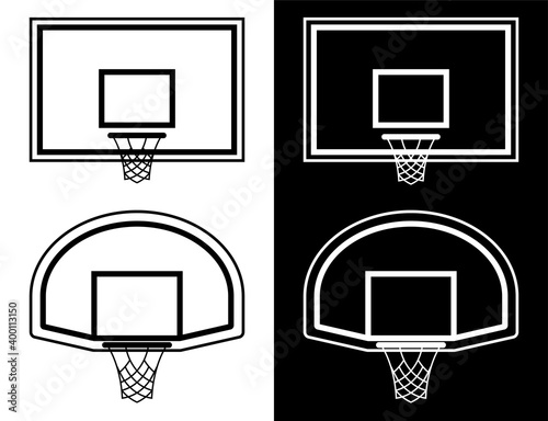 basketball backboard icon with ring, hoop and net. Sports competitions in basketball on street and in gym. Vector