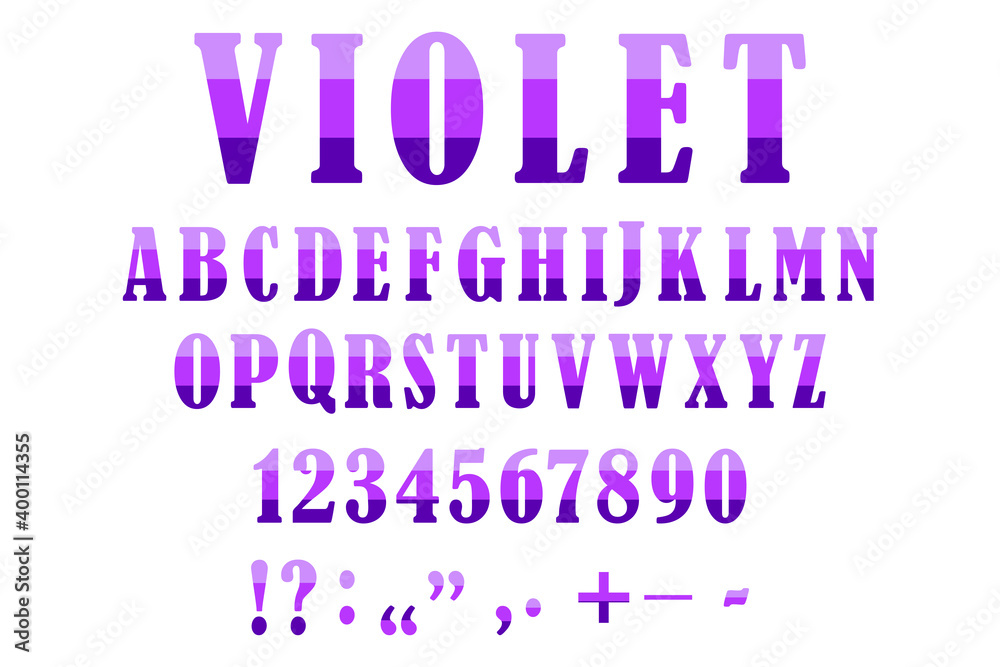 3d purple alphabet numbers for game design. Number font. Modern geometric. Stock image. EPS10.