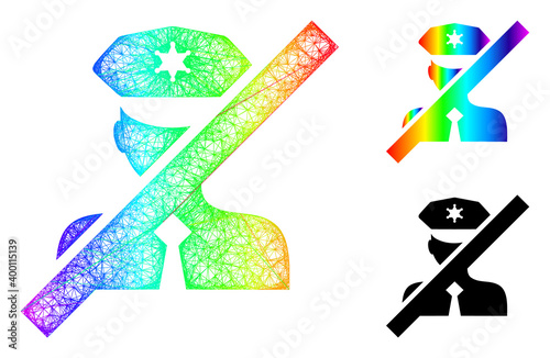 Spectral vibrant network frorbidden police officer, and solid spectral gradient frorbidden police officer icon. Linear carcass 2D network geometric image based on frorbidden police officer icon,