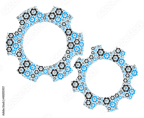 Recursion mosaic from gears. Flat vector gears mosaic is created from randomized itself gears pictograms.