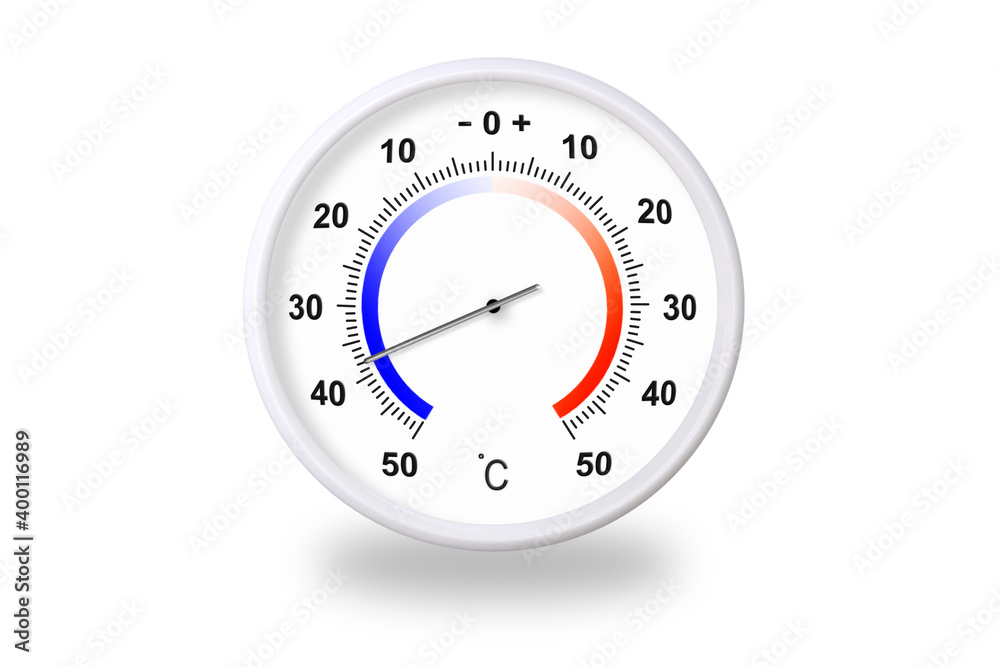 Outdoor thermometer on white background. Ambient temperature minus 38 degrees celsius Outdoor thermometer on white background. Ambient temperature minus 38 degrees celsius