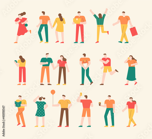 Collection of simple people characters. A collection of street crowds in various actions and poses. flat design style minimal vector illustration.