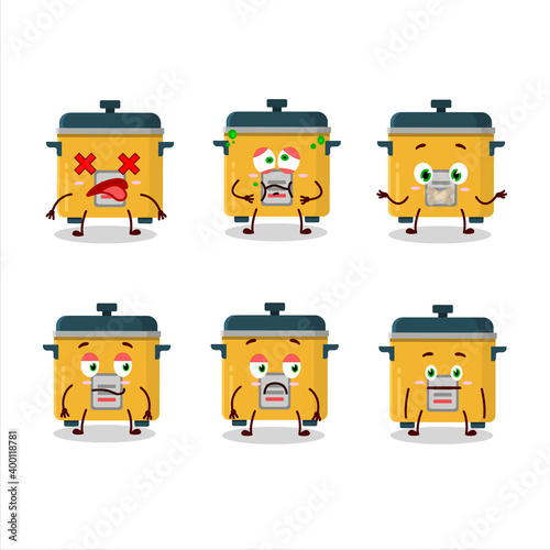 Rice cooker cartoon character with nope expression