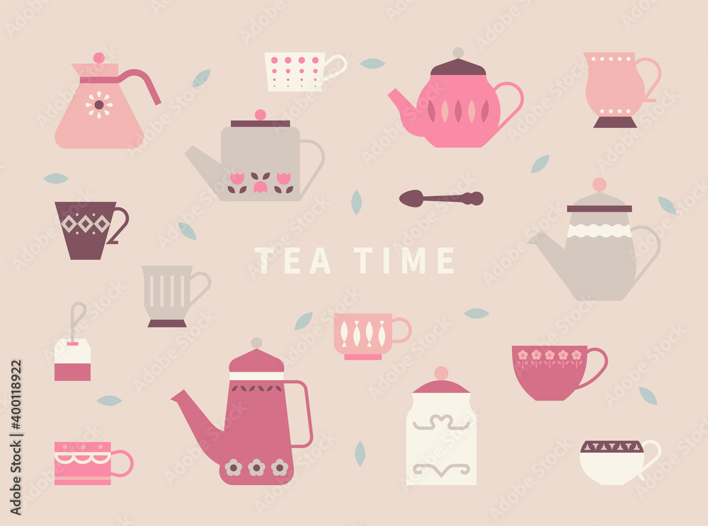 Cute teapots and tea cups with retro patterns. flat design style minimal vector illustration. Cute teapots and tea cups with retro patterns. flat design style minimal vector illustration.