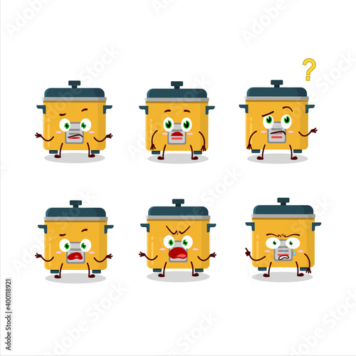 Cartoon character of rice cooker with what expression