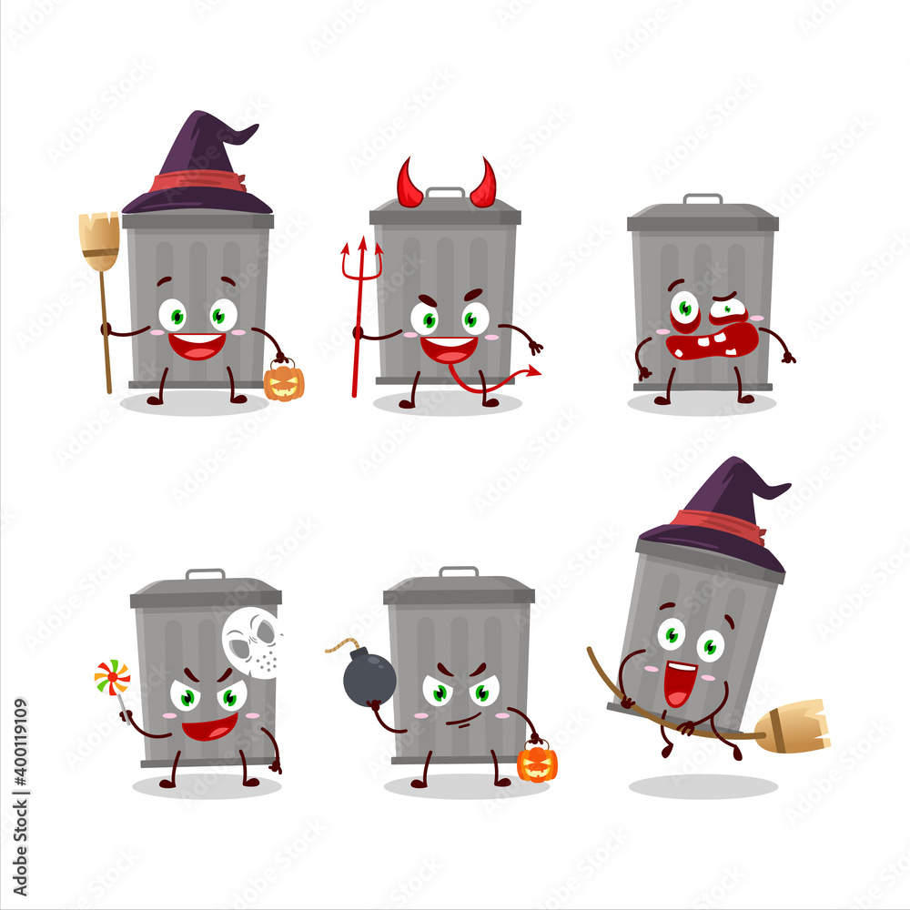 Halloween expression emoticons with cartoon character of trash can Halloween expression emoticons with cartoon character of trash can
