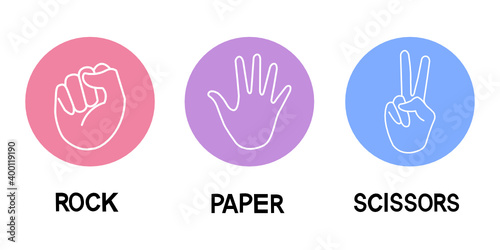 Rock Paper Scissors icon set on white background.