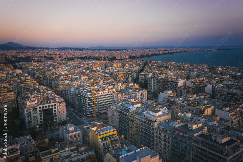 Thessaloniki at sunset cityscape, Greece..