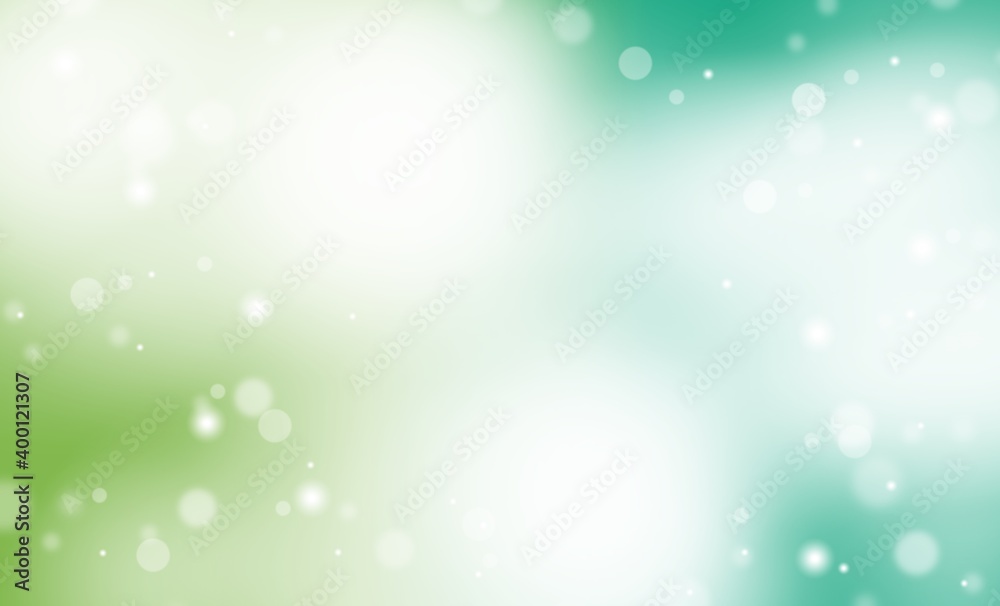 green abstract background. white light and snow bokeh winter for Christmas new year blurred beautiful shiny lights use for card banner wallpaper backdrop and your product.