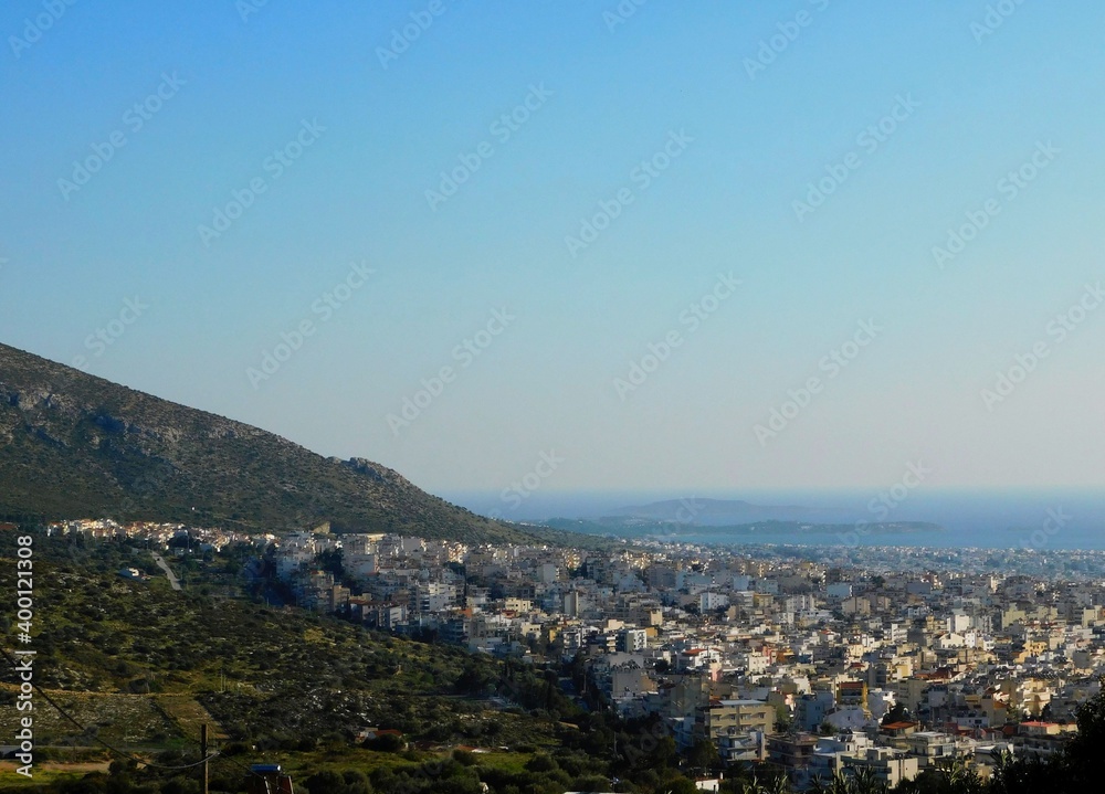 Panoramic view of the city of Glyfada in Attica, Greece, from mount Imitos