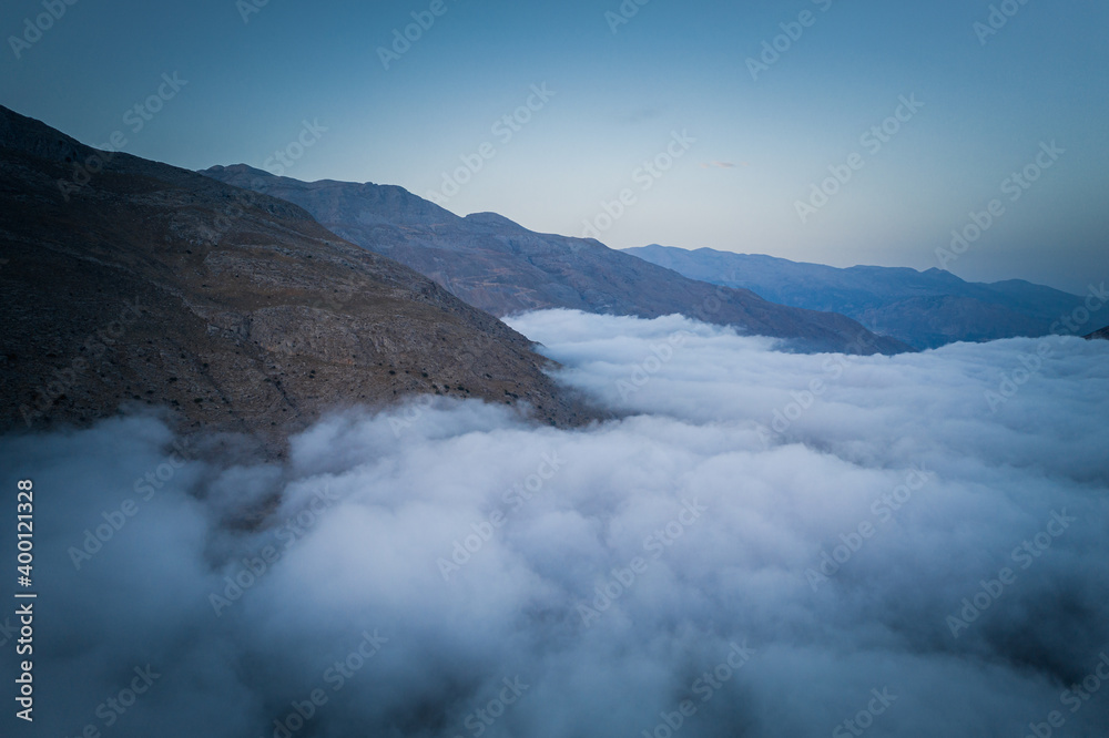 Crete morning cloudy mountains near triopetra