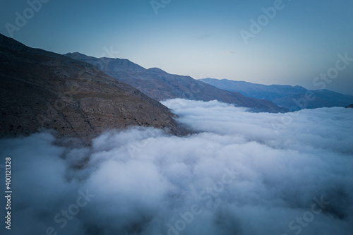 Crete morning cloudy mountains near triopetra
