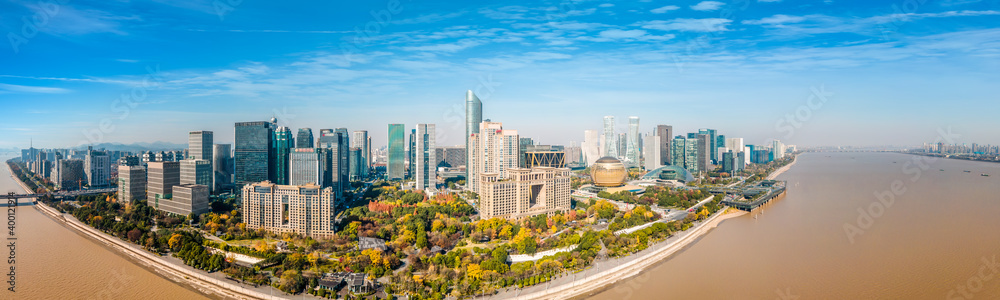 Obraz premium Aerial photography of Hangzhou city modern architecture landscape skyline