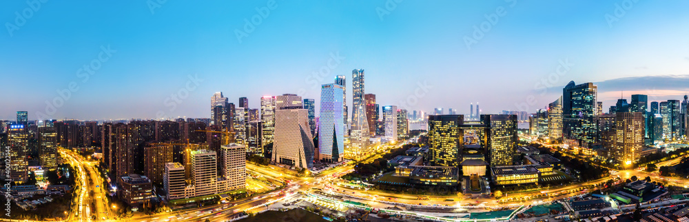 Aerial photography of Hangzhou city modern architectural landscape night view