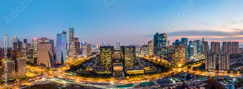 Aerial photography of Hangzhou city modern architectural landscape night view