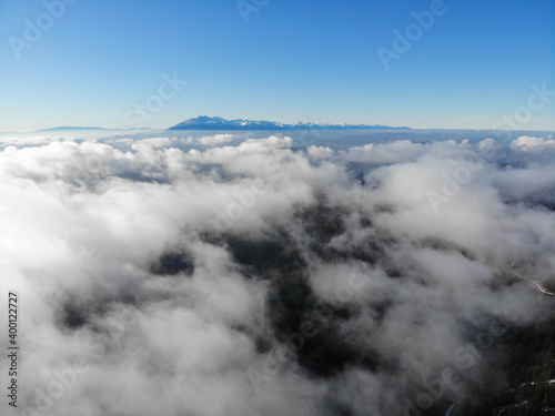 High Tatras Mountains. View above cloud level from Radziejowa summit, Beskid Sadecki, Poland.