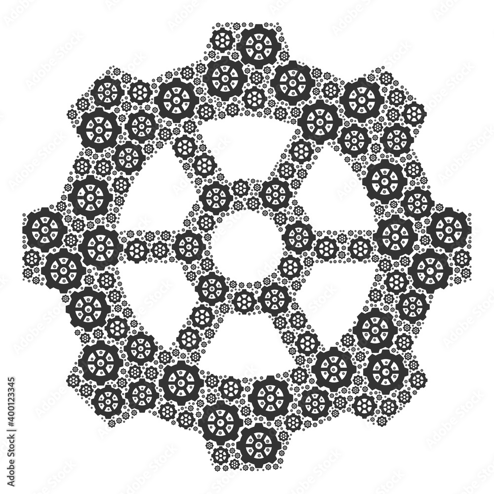 Repeating combination from gear. Flat vector gear composition is created from repeating recursive gear parts. Repeating combination from gear. Flat vector gear composition is created from repeating recursive gear parts.