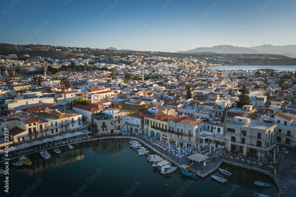 Rethymno city at Crete island in Greece. The old venetian harbor.