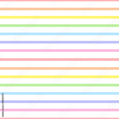 Rainbow seamless horizontal striped pattern, vector illustration. Seamless pattern with rough pastel colorful lines. Kids pastel rainbow geometric background with rough lines