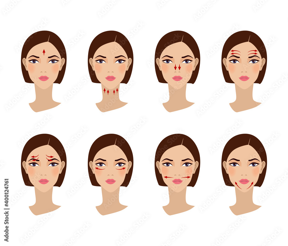 Chinese massage with Gua Sha stones. Lines of massage on the face, illustration Chinese massage with Gua Sha stones. Lines of massage on the face, illustration