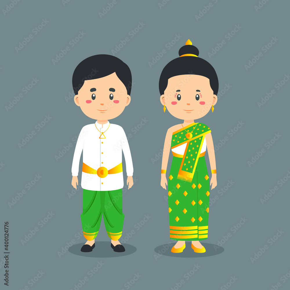 Couple Character Wearing Laos National Dress