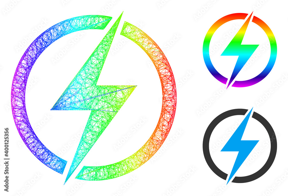 Spectral colorful wire frame electricity, and solid spectral gradient electricity icon. Crossed frame 2D net geometric symbol based on electricity icon, is created from crossed lines. Spectral colorful wire frame electricity, and solid spectral gradient electricity icon. Crossed frame 2D net geometric symbol based on electricity icon, is created from crossed lines.