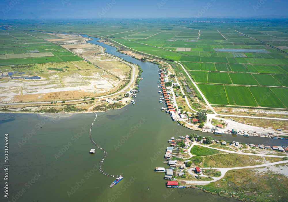 Aerial View of delta of the river Axios, in northern Greece