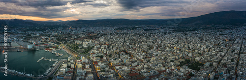 Fototapeta Naklejka Na Ścianę i Meble -  Wide panoramaof Volos city at twilight. Magnesia - Greece.