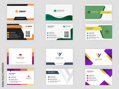 Horizontal Business Card Or Template Design Set On White Background.
