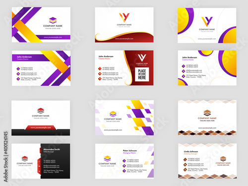 Horizontal Business Or Visiting Card Template Layout In Six Options.