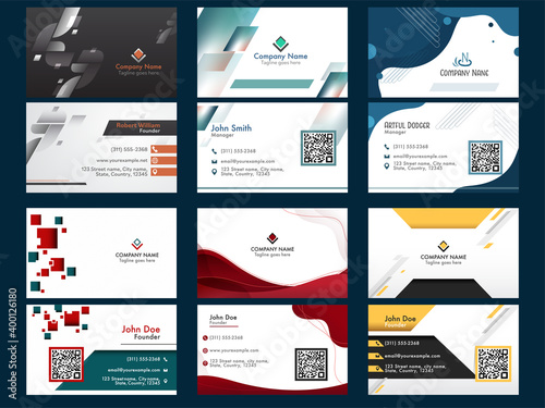 Front And Back View Of Abstract Business Or Visiting Card In Six Options.