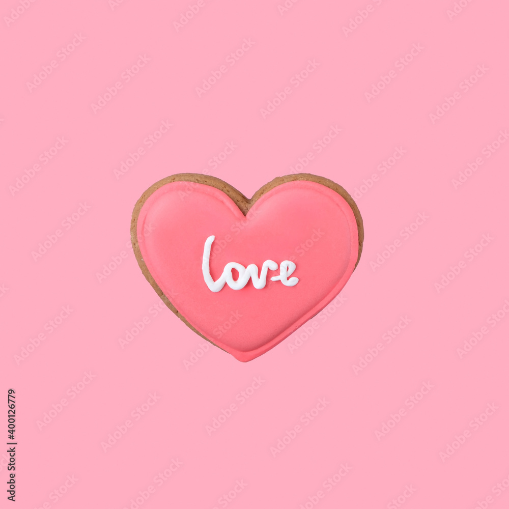 sweet cookies heart on pink background. Valentine's day, 14 february concept. candy heart, symbol of love. 