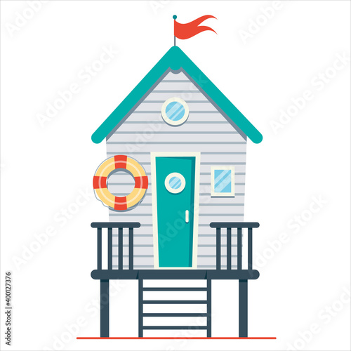 Beach house. Hut on the coast. Vector flat illustration.