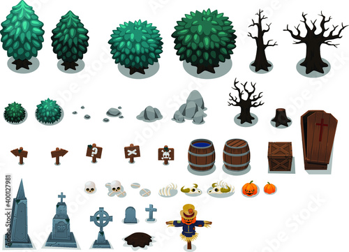 Set of graveyard objects and plants