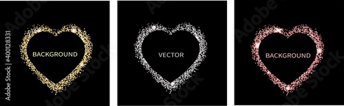 Sparkling heart dust isolated on black background. For social media posts, mobile apps, banners design and web/internet. Glitter style. Vector set.