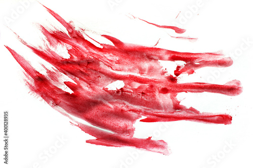 Bloody handprint with streaks isolated white background