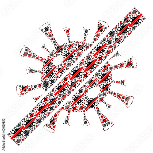 Recursive combination from forbidden coronavirus. Flat vector forbidden coronavirus collage is organized from scattered recursive forbidden coronavirus parts.