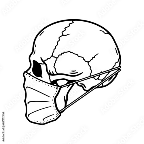 SKULL IN MEDICAL MASK BLACK WHITE BACKGROUND