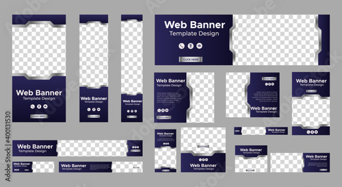 set of abstract web banners with standard size and place for photos. Vertical, horizontal and square template. vector EPS 10