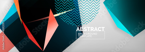 Low poly 3d geometric shapes, minimal abstract background. Vector illustrations for covers, banners, flyers and posters and other