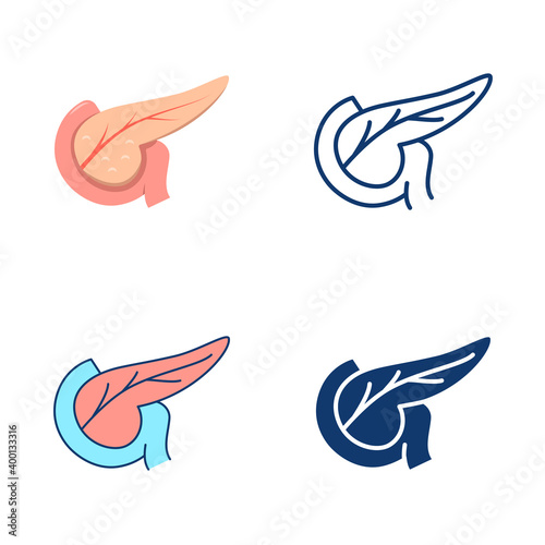 Pankreas icon set in flat and line style