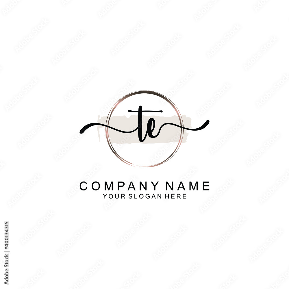 Initial TE Handwriting, Wedding Monogram Logo Design, Modern Minimalistic and Floral templates for Invitation cards	
