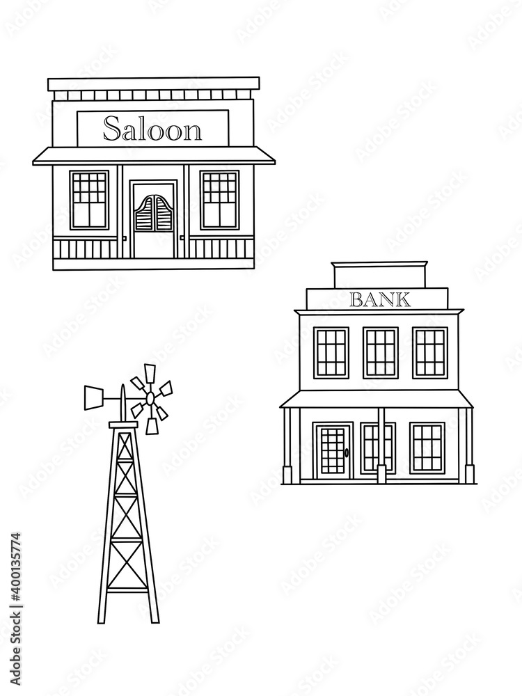 Set of Wild West. Coloring page 