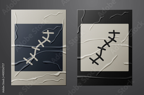 White Scar with suture icon isolated on crumpled paper background. Paper art style. Vector.