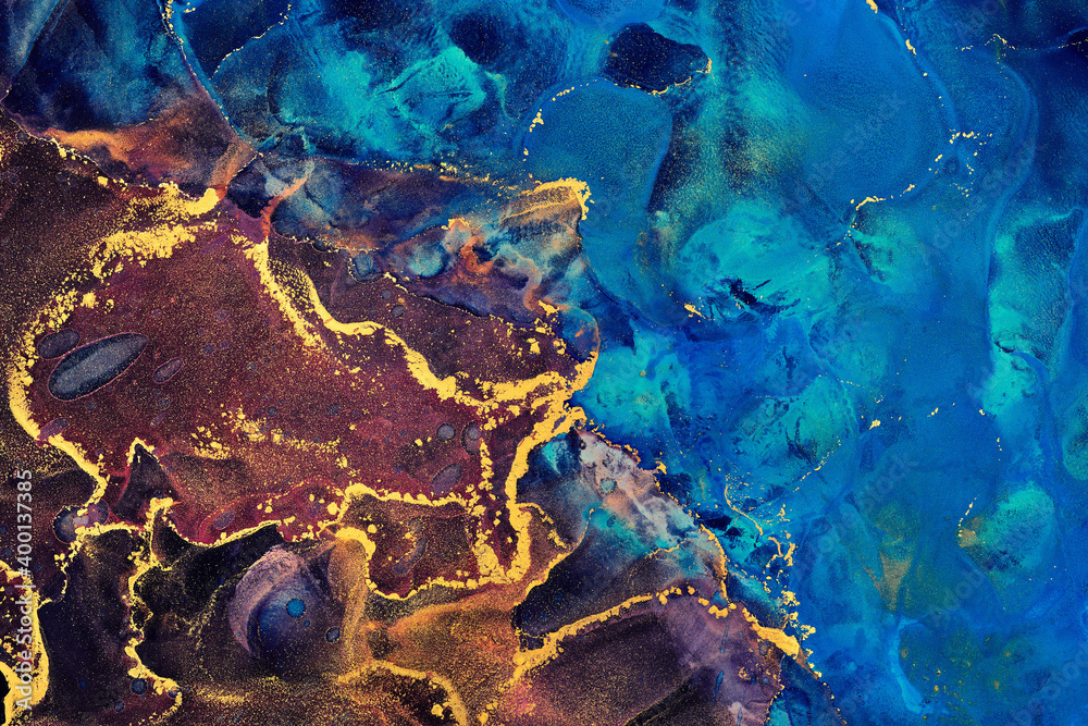 Fototapeta premium Alcohol ink art.Mixing liquid paints. Modern, abstract colorful background, wallpaper. Marble texture.Translucent colors