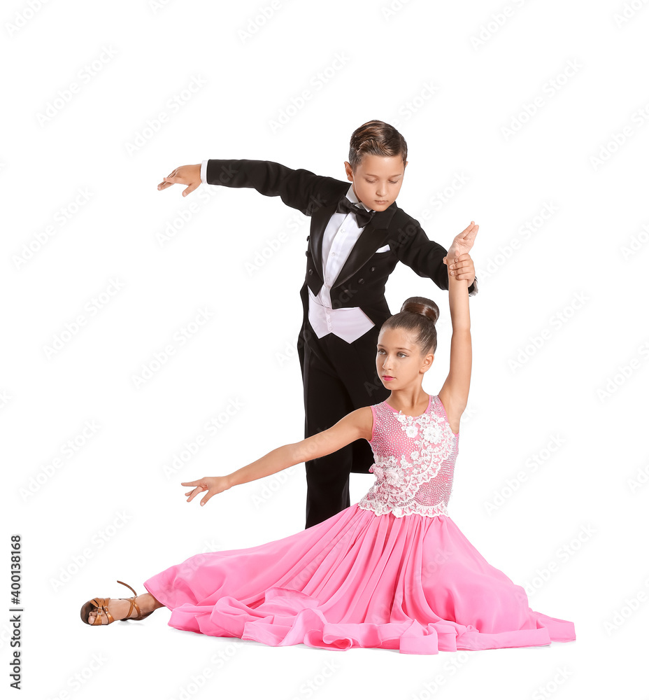 Cute little children dancing against white background Cute little children dancing against white background