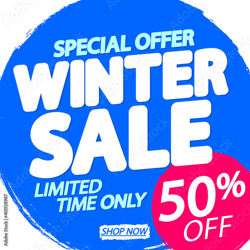Winter Sale  up to 50  off  poster design template  special offer  discount banner  vector illustration